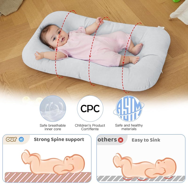 PGONEEE Baby Lounger for Newborn, Bionic Design Baby Lounger, Soft Organic Cotton Breathable Lounger for Infants 0-18 Months (Gray) - Image 3